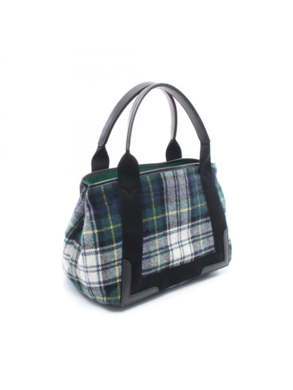 Balenciaga Tote Bag Navy Cabas S Check Black Plaid Wool Leather